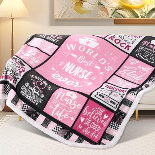 EliteOne Nurse Sherpa Fleece Throw Blanket - 50x60 Pink Best Nurse Ever Gift