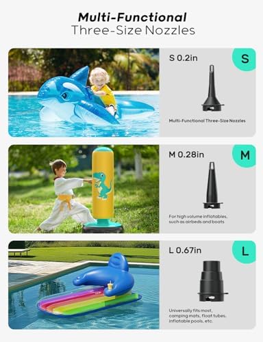 QPAU Electric Air Pump with 3 Nozzles and 5000mAh Battery