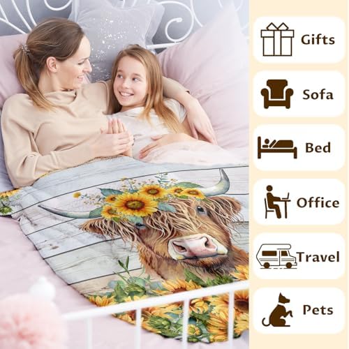 PAKKITOP Highland Cow Throw Blanket Soft Fuzzy Flannel Gift for Women Girls