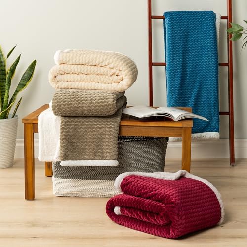 PAVILIA Reversible Maroon Red Sherpa Fleece Throw Blanket 50x60