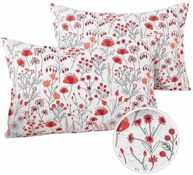 Waterproof Pillow Protector 2 Pack with Red Flowers Print