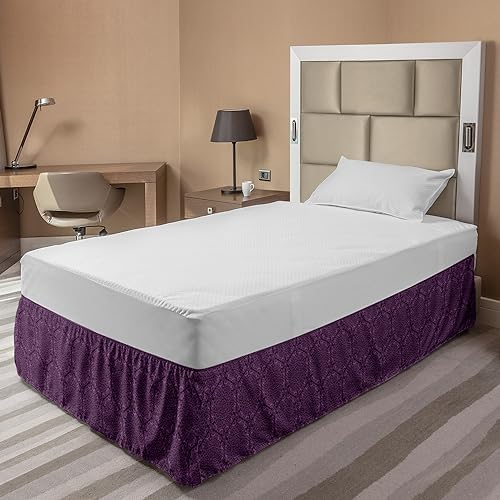 Ambesonne Abstract Art Bedskirt with Floral Pattern Pale Eggplant Plum White
