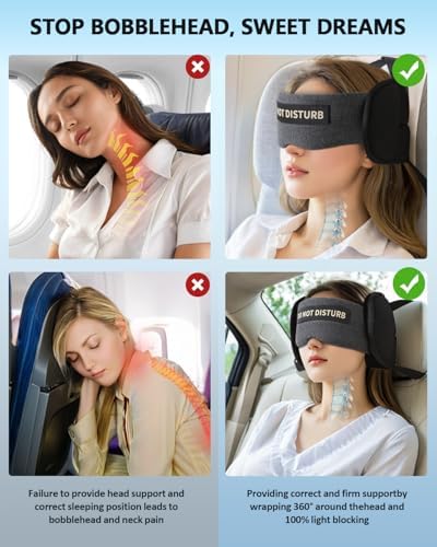 ARLIKSI Travel Pillow with Eye Mask for Airplanes 360 Head Support