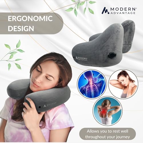Modern Advantage Inflatable Hooded Travel Pillow Grey