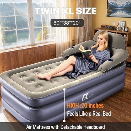 A-ER-FA Twin XL Air Mattress with Headboard