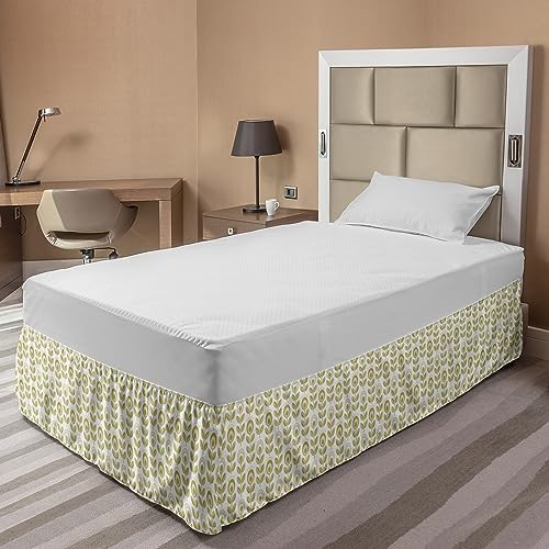 Ambesonne Floral Bedskirt - Khaki White TwinTwin XL Monochrome Scandinavian Pattern