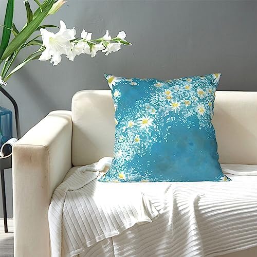 Ogniwo White Blue Daisy Throw Pillow 12x12 Inch Soft Square Cushion Case