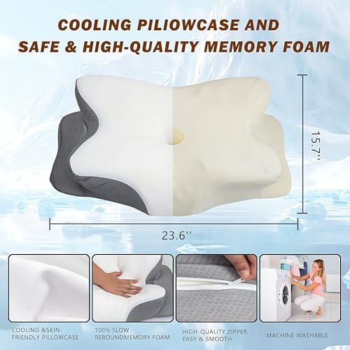 Smanlia Cervical Neck Pillow with Memory Foam and Pillowcase