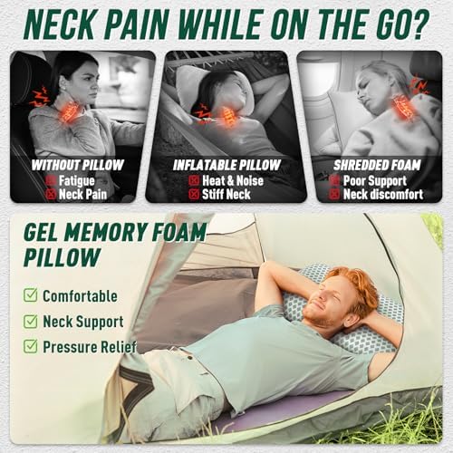Fulocean Cooling Memory Foam Travel Camping Pillow with Washable Cover