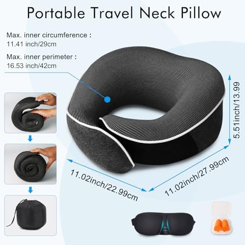 MILADO Travel Neck Pillow 12-18 Adjustable Memory Foam