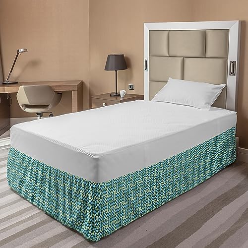 Ambesonne Abstract Bedskirt with Wavy Swirls Pale Green Blue