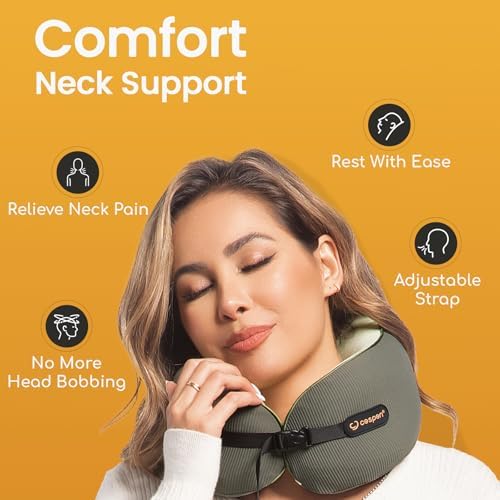 Cesperi Travel Neck Pillow with Memory Foam and Adjustable Strap