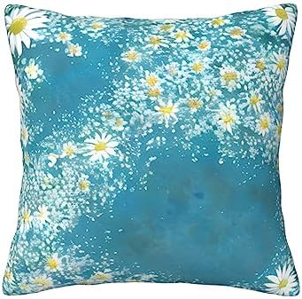 Ogniwo White Blue Daisy Throw Pillow 12x12 Inch Soft Square Cushion Case