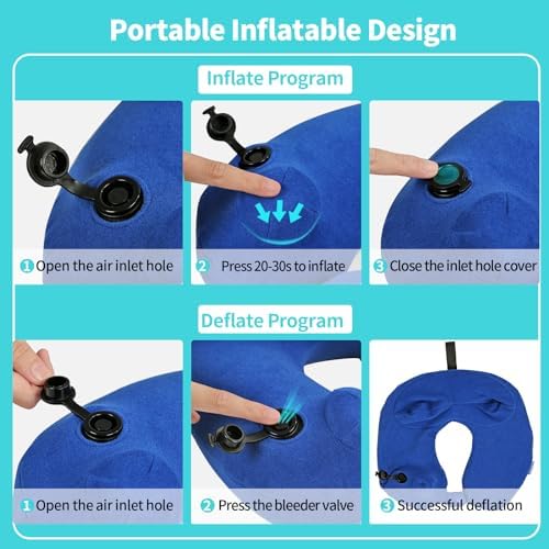 Glyzia Inflatable Neck Pillow with Eye Mask and Earplugs Navy Blue