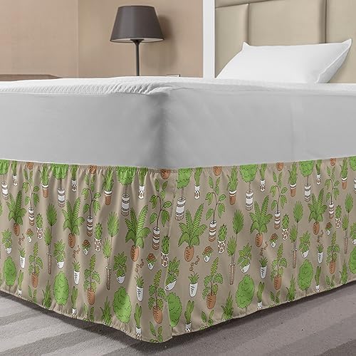 Ambesonne Plants Bedskirt - Sepia Green TwinTwin XL