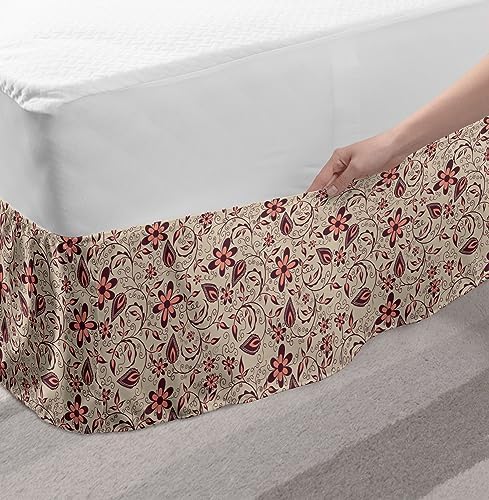 Ambesonne Flower Bedskirt with Retro 60s Pattern