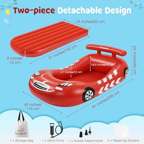 Lewondr Inflatable Racecar Toddler Bed Red