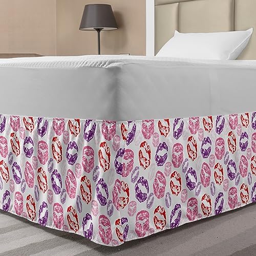 Ambesonne Kissing Bedskirt with Multicolor Lipstick Pattern