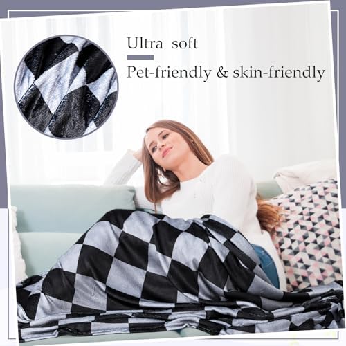 Buryeah 6 Pcs Checkered Flannel Throw Blankets Black Grey Cozy