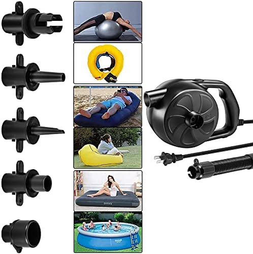 BUYMAX Electric Air Pump 300W Black with 5 Nozzles