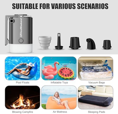 THE WEEKEND Portable Air Pump with Camping Lantern and 5 Nozzles Black