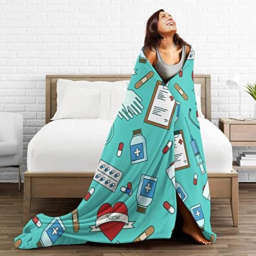 Nurse Medical Theme Blanket for Women - Ultra Plush Flannel Throw 50x40
