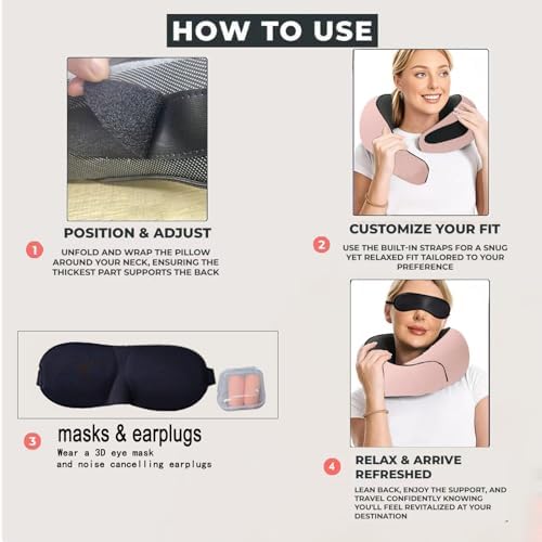 RVPYK Travel Neck Pillow Kit with Eye Mask and Earplugs