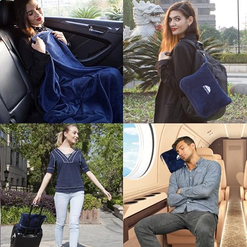 BlueHills Premium Soft Travel Blanket Pillow