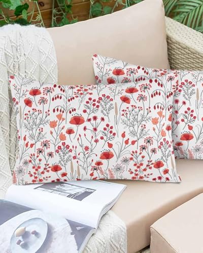 Waterproof Pillow Protector 2 Pack with Red Flowers Print