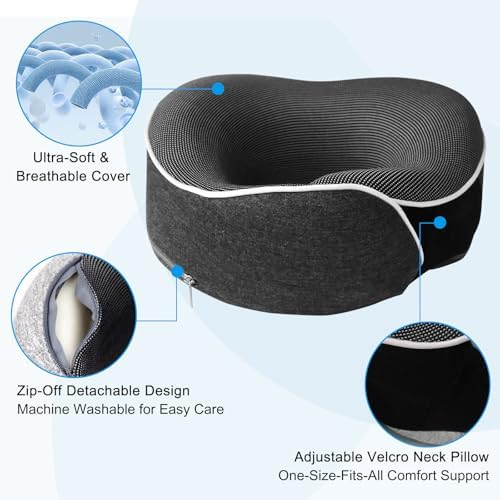 MILADO Travel Neck Pillow 12-18 Adjustable Memory Foam