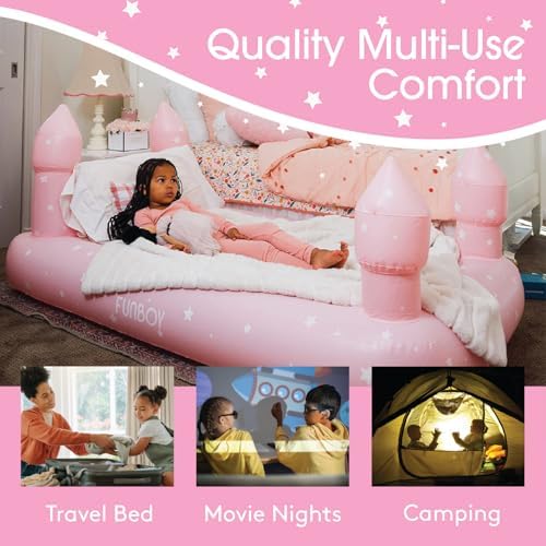 FUNBOY Kids Pink Castle Air Mattress with Travel Bag 1