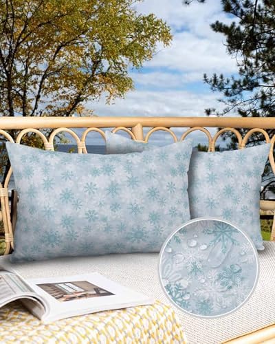 Waterproof Pillow Protector 2 Pack - Light Sky Blue White Snowflakes Design