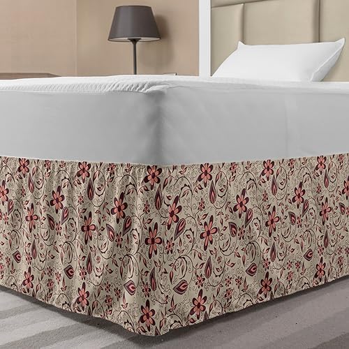 Ambesonne Flower Bedskirt with Retro 60s Pattern