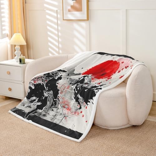 Feelyou Japanese Samurai Sunset Fleece Throw Blanket