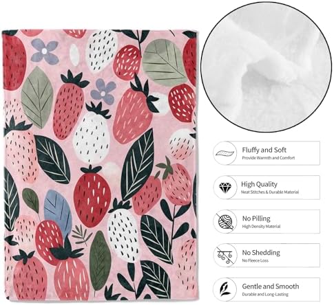 Strawberry Floral Throw Blanket 50x60in Soft Flannel
