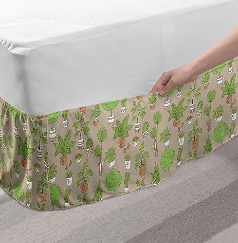 Ambesonne Plants Bedskirt - Sepia Green TwinTwin XL