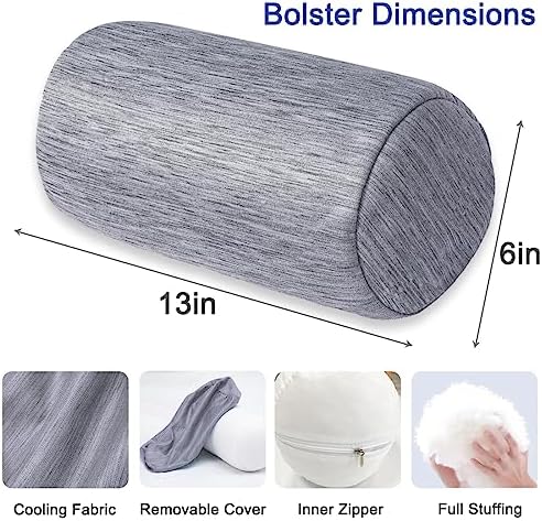 Round Cylinder Bolster Pillow with Cooling Cover 13x6 Inches Grey