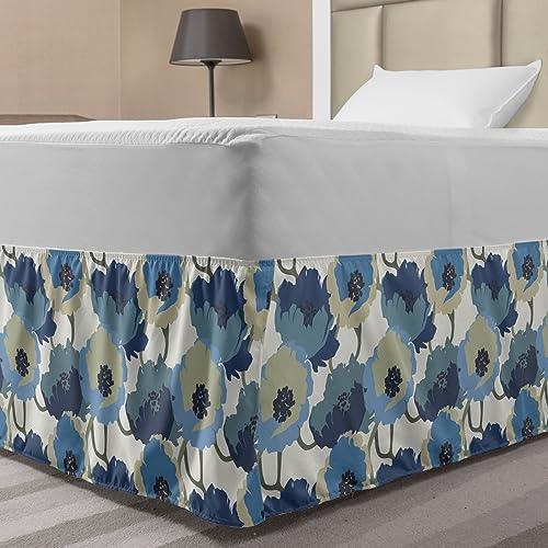 Ambesonne Flowers Bed Skirt in Slate Blue Beige
