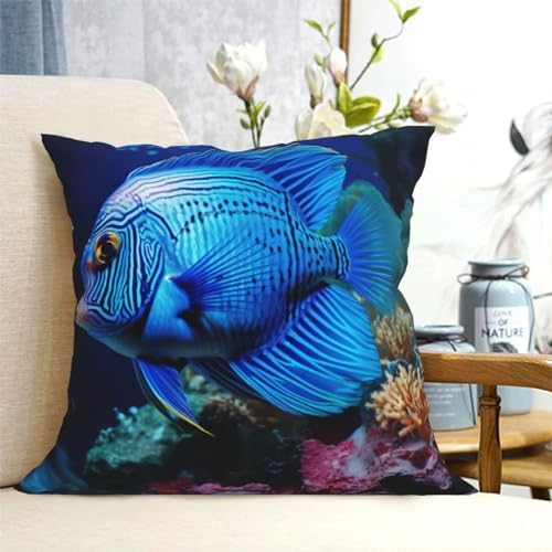 Ogniwo Blue Ocean Fish Throw Pillow 12x12 Inch