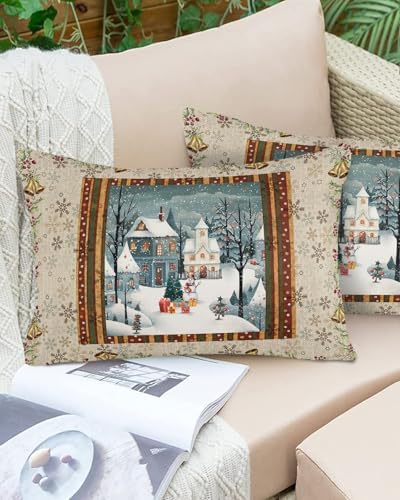 Waterproof Pillow Protector 2 Pack Zipper Snowman Plaid 12x20 Inch