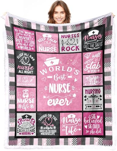 EliteOne Nurse Sherpa Fleece Throw Blanket - 50x60 Pink Best Nurse Ever Gift