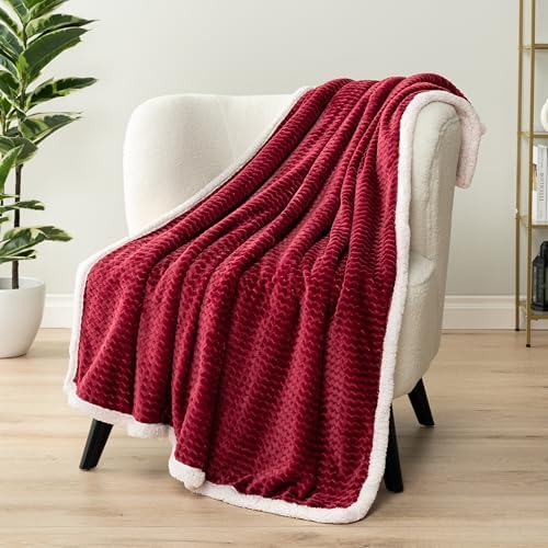 PAVILIA Reversible Maroon Red Sherpa Fleece Throw Blanket 50x60