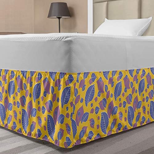 Ambesonne Botanic Bedskirt Pastel Leaves Autumn Design TwinXL Mustard Ceil Blue