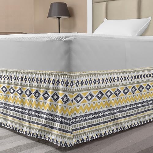 Ambesonne Retro Bedskirt with Wavy Stripes and Geometric Pattern