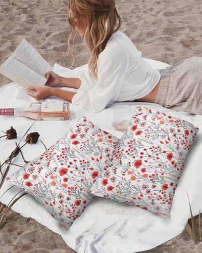 Waterproof Pillow Protector 2 Pack with Red Flowers Print