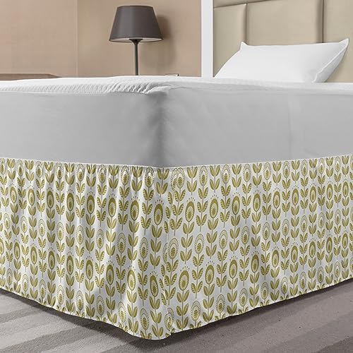 Ambesonne Floral Bedskirt - Khaki White TwinTwin XL Monochrome Scandinavian Pattern