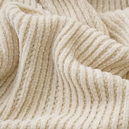 BATTILO HOME Beige Throw Blanket 50x60 Soft Chenille with Tassels