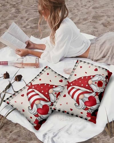 Waterproof Pillow Protector 2 Pack with Red Heart Plaid Design 1