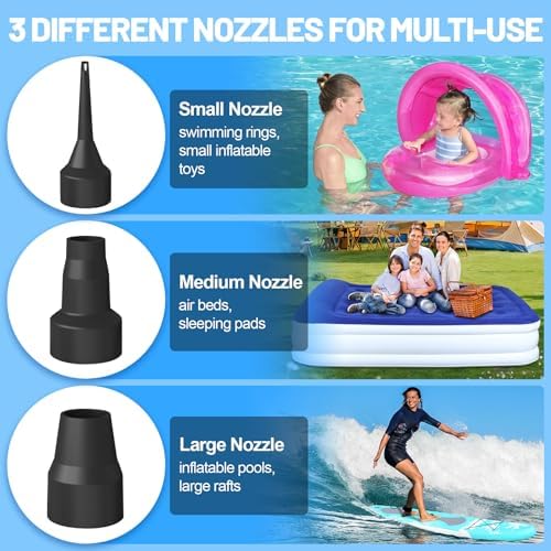 AearKing Electric Air Mattress Pump with 3 Nozzles