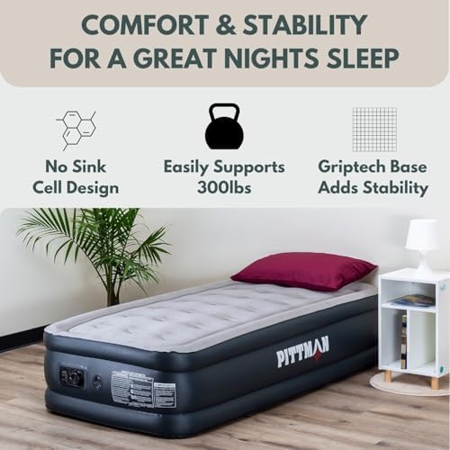 Pittman - Twin Air Mattress with Built in Pump - Black